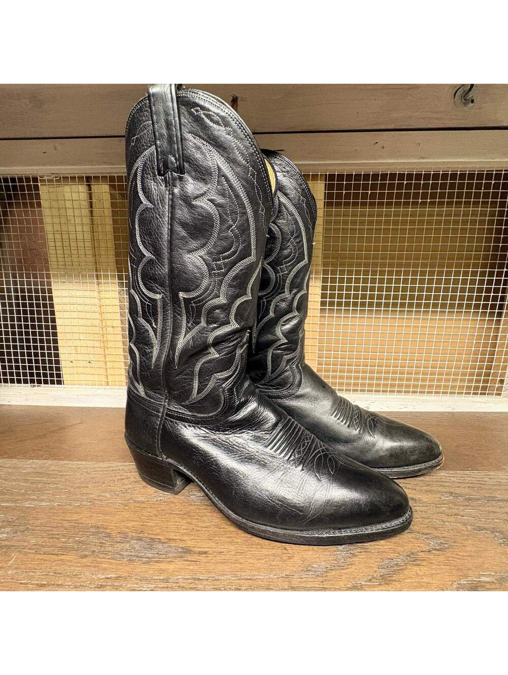 Dan Post Cowboy Boots Black Leather Men's Size 10 D